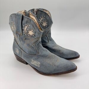 Ziggy Soho Denim Ankle Boots Rhinestone Star Western 11 Coastal Cowgirl Cowboy